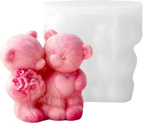 3D Rose Bear Silicone Candle Molds, Couple Teddy Bear Candle Molds for Candle Making Valentine‘s Day Candle Silicone Molds Epoxy Resin Wax Melt Molds for DIY Craft Candle Soap Valentine's Day Gift in Saudi Arabia