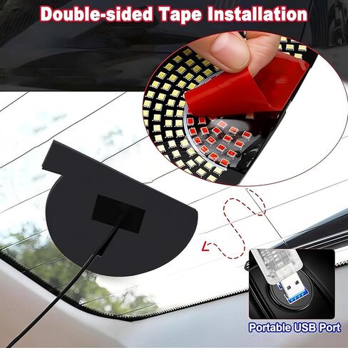 2PCS Car Neon Light High Brightness ABS USB Plug and Play with 11 Lighting Modes LED Window Accent for Car and Small Truck, Red in Kuwait