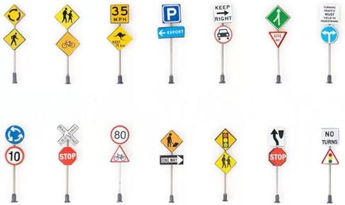 HO Scale 1:87 Miniature Traffic Sign Model Road Street Signs Railway Layout Scenery (Single Head - 14pcs) in Saudi Arabia