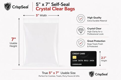 Clear Treat Bags 5x7 – Self Seal Cellophane Cookie Bags for Candy, Party Favors & Gifts – Resealable Adhesive Packaging – 100 Pack – Crisp Seal in Kuwait