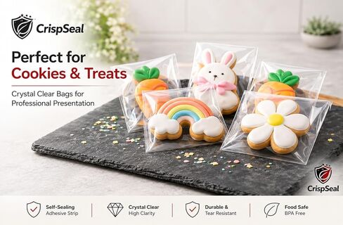 Clear Treat Bags 5x7 – Self Seal Cellophane Cookie Bags for Candy, Party Favors & Gifts – Resealable Adhesive Packaging – 100 Pack – Crisp Seal in Kuwait