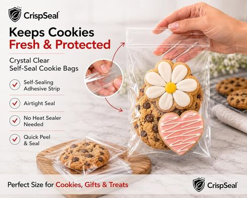Clear Treat Bags 5x7 – Self Seal Cellophane Cookie Bags for Candy, Party Favors & Gifts – Resealable Adhesive Packaging – 100 Pack – Crisp Seal in Kuwait