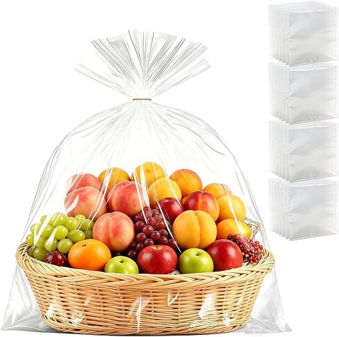100Pcs Shrink Wrap Bags for Gift Baskets, Large Clear Plastic Heat Shrink Cellophane Bags with 5Color Pull Bows for Halloween Easter Valentine's Day Mother's Day（ 20"X 28", 16"X 24", 14"X 20"） in Saudi Arabia