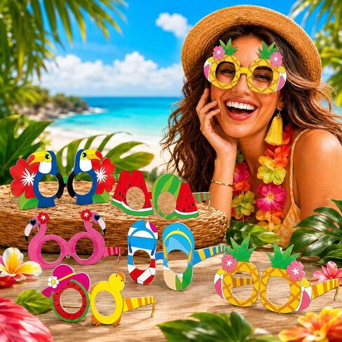 36 مجموعة من نظارات الصيف الورقية الحرفية، لون زجاج ورق هاواي الخاص بك، نظارات حفلات أعياد الميلاد من هاواي لوا، نظارات الصيف على الشاطئ، نظارات كشك الصور لمستلزمات حفلات أعياد الميلاد in Kuwait