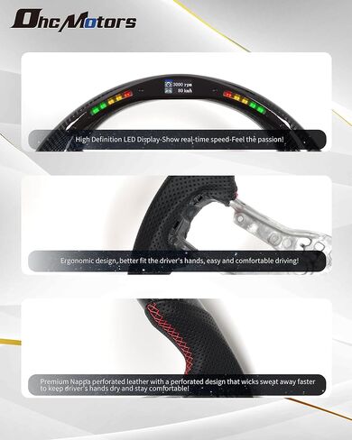 LED Carbon Fiber Smart Steering Wheel for Ford Mustang 2024-2026 D-shaped Flat-Bottom NAPPA Perforated Leather Steering Wheel for Mustang GT/Dark Horse/EcoBoost 2024-2026 in Saudi Arabia