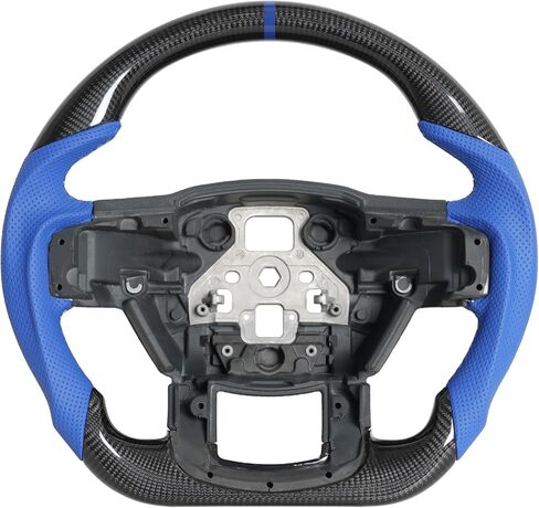 Real Carbon Fiber Steering Wheel, Perforated Leather Grip D-shaped Steering Wheel Fit For Ford F150 2021-2024(Red Stitching & Indicator) in Saudi Arabia