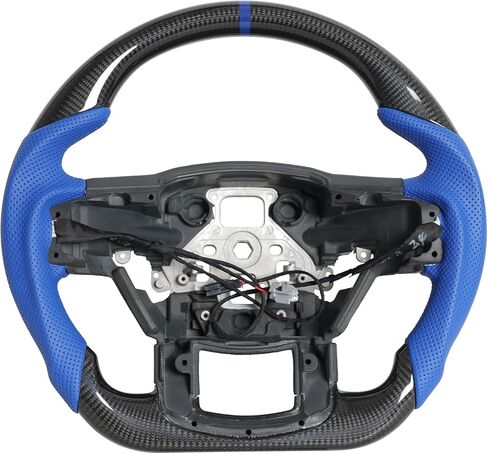 Real Carbon Fiber Steering Wheel, Perforated Leather Grip D-shaped Steering Wheel Fit For Ford F150 2021-2024(Red Stitching & Indicator) in Kuwait