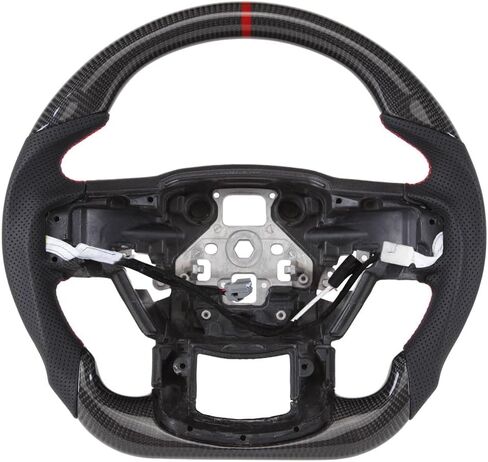 Real Carbon Fiber Steering Wheel, Perforated Leather Grip D-shaped Steering Wheel Fit For Ford F150 2021-2024(Red Stitching & Indicator) in Kuwait