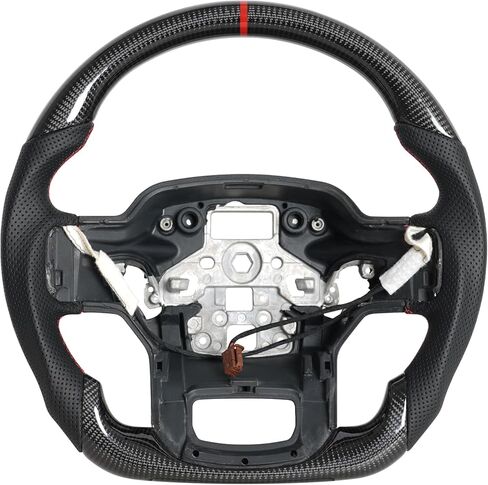 Real Carbon Fiber Steering Wheel, Perforated Leather Grip D-shaped Steering Wheel Fit For Ford F150 2021-2024(Red Stitching & Indicator) in Kuwait