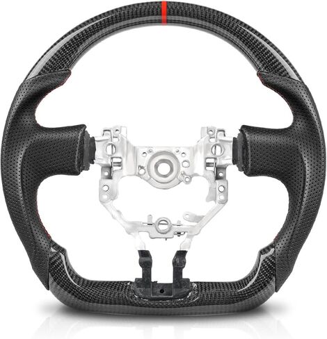 Real Carbon Fiber Steering Wheel for Toyota 86 GR86 Subaru BRZ 2017-2026, Track Style Red Stripe & Stitching Flat Bottom Non-Slip Perforated Nappa Leather, Thicker Sport Grip Replacement in Kuwait