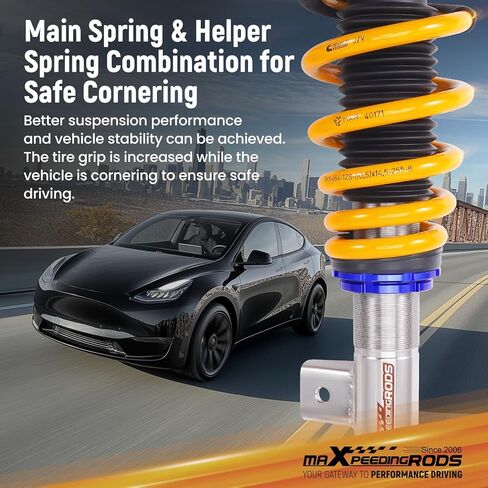 maxpeedingrods Coilover لطراز Tesla Y 2020+ AWD، مجموعات تعليق Coilovers قابلة للتعديل بـ 24 مستوى، دعامات امتصاص الصدمات قابلة لضبط الارتفاع، مجموعات خفض سلسلة C2 المطورة، ذهبي in Kuwait