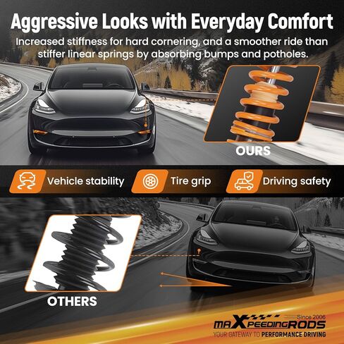 maxpeedingrods Coilover لطراز Tesla Y 2020+ AWD، مجموعات تعليق Coilovers قابلة للتعديل بـ 24 مستوى، دعامات امتصاص الصدمات قابلة لضبط الارتفاع، مجموعات خفض سلسلة C2 المطورة، ذهبي in Kuwait