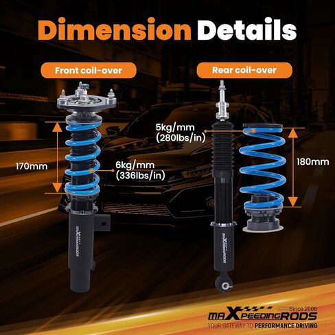 maxpeedingrods Coilover for VW Jetta MK5 2005-2011، Jetta MK6 2011-2019، for VW Golf MK5 MK6 2003-2012، 24 مستوى دعامات تعليق قابلة للتعديل، ارتفاع قابل للتعديل T6 مجموعات خفض مطورة in Kuwait