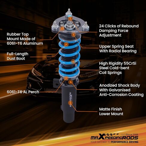 maxpeedingrods Coilover for VW Jetta MK5 2005-2011، Jetta MK6 2011-2019، for VW Golf MK5 MK6 2003-2012، 24 مستوى دعامات تعليق قابلة للتعديل، ارتفاع قابل للتعديل T6 مجموعات خفض مطورة in Kuwait