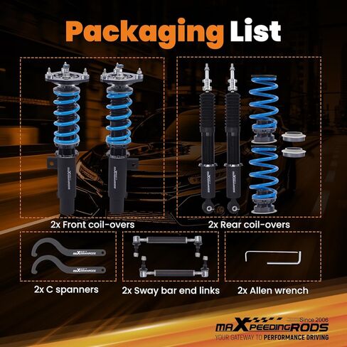 maxpeedingrods Coilover for VW Jetta MK5 2005-2011، Jetta MK6 2011-2019، for VW Golf MK5 MK6 2003-2012، 24 مستوى دعامات تعليق قابلة للتعديل، ارتفاع قابل للتعديل T6 مجموعات خفض مطورة in Kuwait