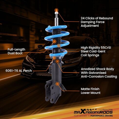 maxpeedingrods Coilover لـ Ford Fusion 2013-2020، لـ Ford Mondeo 2014-2022، مجموعة تعليق Coilovers قابلة للتعديل بـ 24 مستوى، مجموعات خفض مطورة T6 قابلة للتعديل باللون الأزرق in Kuwait