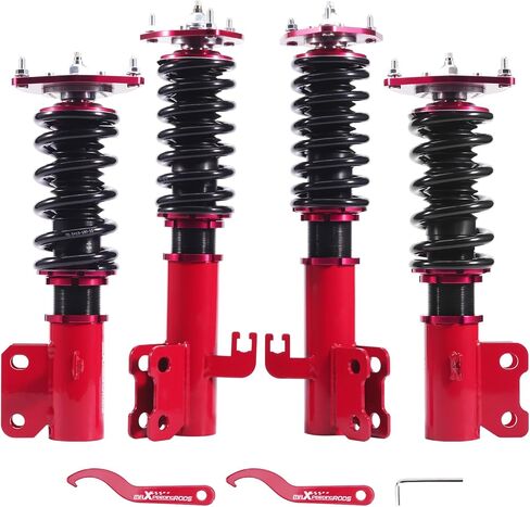 كويلوفيرس maxpeedingrods لسوبارو امبريزا WRX 1992-2000 GC5، GC6، CG7، GC8/GF5، GF6، GF8، مجموعة تعليق كويليفرز قابلة للتعديل 24 مستوى، طقم خفض الارتفاع قابل للتعديل. أحمر in Kuwait