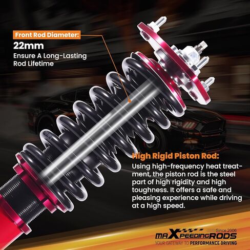 كويلوفيرس maxpeedingrods لسوبارو امبريزا WRX 1992-2000 GC5، GC6، CG7، GC8/GF5، GF6، GF8، مجموعة تعليق كويليفرز قابلة للتعديل 24 مستوى، طقم خفض الارتفاع قابل للتعديل. أحمر in Kuwait