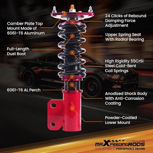 كويلوفيرس maxpeedingrods لسوبارو امبريزا WRX 1992-2000 GC5، GC6، CG7، GC8/GF5، GF6، GF8، مجموعة تعليق كويليفرز قابلة للتعديل 24 مستوى، طقم خفض الارتفاع قابل للتعديل. أحمر in Kuwait