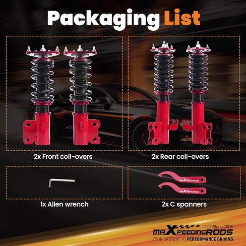 كويلوفيرس maxpeedingrods لسوبارو امبريزا WRX 1992-2000 GC5، GC6، CG7، GC8/GF5، GF6، GF8، مجموعة تعليق كويليفرز قابلة للتعديل 24 مستوى، طقم خفض الارتفاع قابل للتعديل. أحمر in Kuwait