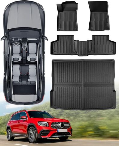 All Weather Floor Mats & Upper Cargo Liner for Mercedes Benz GLB 2026 2025 2024 2023 2022 2021 2020, Heavy Duty Custom Fit for GLB 250 Front 2nd Row, Non-Slip Black Car Accessories in Saudi Arabia