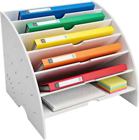 File Folder Desk Organizer, 6-Tier Binder Holder for Office Supplies Storage, WPC Magazine Book Rack for Workspace, Home, Classroom, White Decorative File Box in Saudi Arabia
