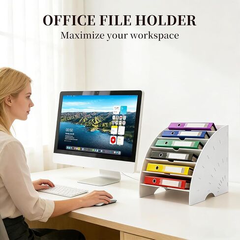 File Folder Desk Organizer, 6-Tier Binder Holder for Office Supplies Storage, WPC Magazine Book Rack for Workspace, Home, Classroom, White Decorative File Box in Saudi Arabia