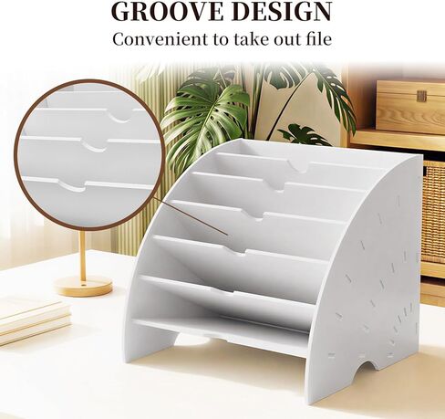 File Folder Desk Organizer, 6-Tier Binder Holder for Office Supplies Storage, WPC Magazine Book Rack for Workspace, Home, Classroom, White Decorative File Box in Saudi Arabia