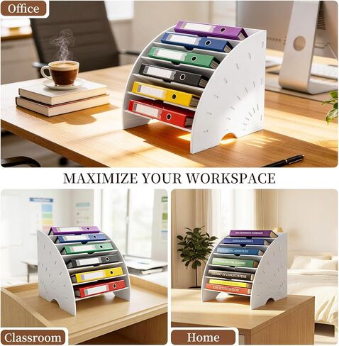 File Folder Desk Organizer, 6-Tier Binder Holder for Office Supplies Storage, WPC Magazine Book Rack for Workspace, Home, Classroom, White Decorative File Box in Saudi Arabia