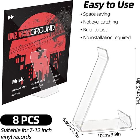 8 Pack Vinyl Record Stand, Acrylic Record Display Stand, Tabletop Now Playing Vinyl Record Holder, Clear in Saudi Arabia