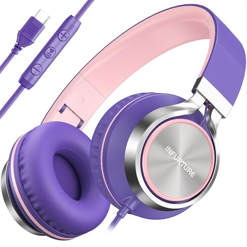 INFURTURE USB C(Type C) Wired Headphones with Mic & Volume Control,Tangle-Free Plaiting Line,Over/On-Ear Headphones,Lightweight Foldable for Smartphone,Tablet,iPhone 16/15 Series（Green-Gray） in Saudi Arabia