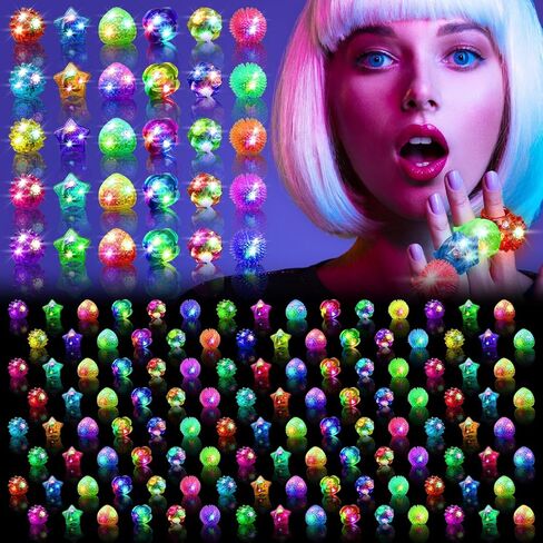 Party Favors 150 Pcs Light Up Rings, Glow In The Dark Party Supplies, 6 Style Flashing Glow In The Dark Rings for Adults & Kids, LED Ring for Birthday Party Favors, Concert, Raves, Halloween,Christmas in Saudi Arabia