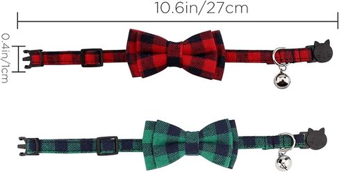LUTER 2Pcs Christmas Plaid Cat Collars Breakaway with Bow Tie and Bells, Adjustable Collars for Cats, Kitten, Puppy Supplies (Red, Green) in Saudi Arabia