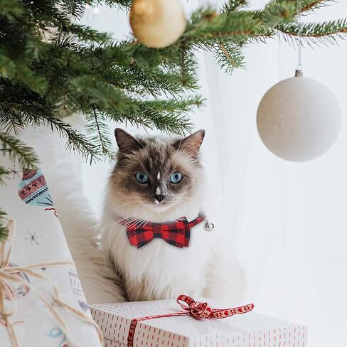 LUTER 2Pcs Christmas Plaid Cat Collars Breakaway with Bow Tie and Bells, Adjustable Collars for Cats, Kitten, Puppy Supplies (Red, Green) in Saudi Arabia
