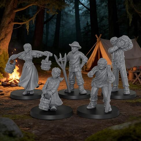 Fantasy TTRPG Village Life Scenery, 25mm Scale Unpainted Resin Civilian NPCs for Tabletop RPG Game, Townsfolk Commoner Miniatures 5pc Set - 1:64 Scale RPG Accessory, Villager NPC AS972 in Kuwait