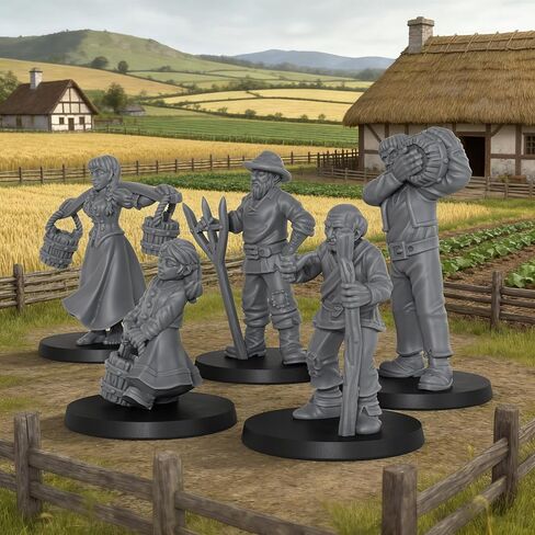 Fantasy TTRPG Village Life Scenery, 25mm Scale Unpainted Resin Civilian NPCs for Tabletop RPG Game, Townsfolk Commoner Miniatures 5pc Set - 1:64 Scale RPG Accessory, Villager NPC AS972 in Kuwait