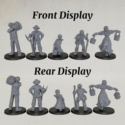 Fantasy TTRPG Village Life Scenery, 25mm Scale Unpainted Resin Civilian NPCs for Tabletop RPG Game, Townsfolk Commoner Miniatures 5pc Set - 1:64 Scale RPG Accessory, Villager NPC AS972 in Kuwait