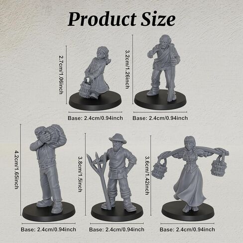 Fantasy TTRPG Village Life Scenery, 25mm Scale Unpainted Resin Civilian NPCs for Tabletop RPG Game, Townsfolk Commoner Miniatures 5pc Set - 1:64 Scale RPG Accessory, Villager NPC AS972 in Kuwait
