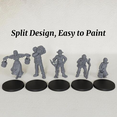 Fantasy TTRPG Village Life Scenery, 25mm Scale Unpainted Resin Civilian NPCs for Tabletop RPG Game, Townsfolk Commoner Miniatures 5pc Set - 1:64 Scale RPG Accessory, Villager NPC AS972 in Kuwait