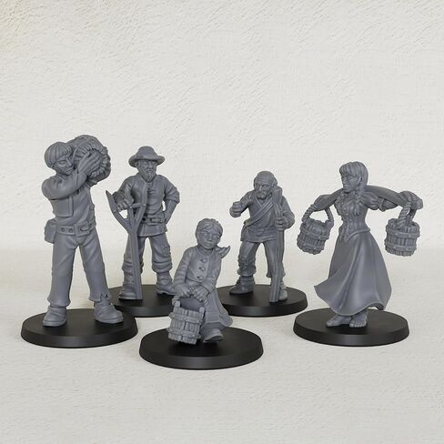 Fantasy TTRPG Village Life Scenery, 25mm Scale Unpainted Resin Civilian NPCs for Tabletop RPG Game, Townsfolk Commoner Miniatures 5pc Set - 1:64 Scale RPG Accessory, Villager NPC AS972 in Kuwait
