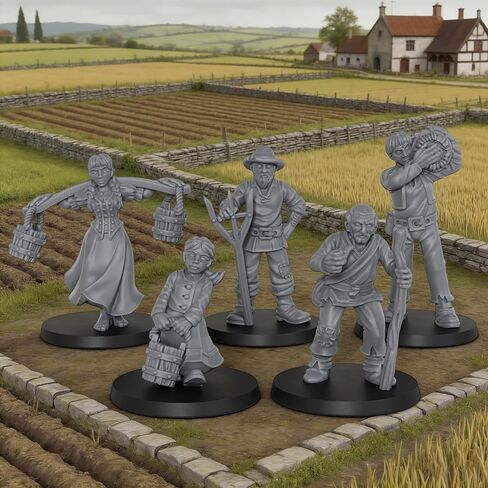 Fantasy TTRPG Village Life Scenery, 25mm Scale Unpainted Resin Civilian NPCs for Tabletop RPG Game, Townsfolk Commoner Miniatures 5pc Set - 1:64 Scale RPG Accessory, Villager NPC AS972 in Kuwait