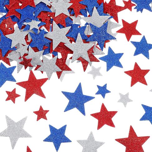 150 PCS Patriotic Foam Star Stickers Self Adhesive Stickers Star Shape Glitter Foam Sticker for 4th of July Decor Kid's Arts Craft Supplies Red White Blue in Kuwait