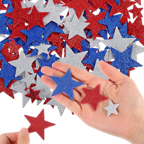 150 PCS Patriotic Foam Star Stickers Self Adhesive Stickers Star Shape Glitter Foam Sticker for 4th of July Decor Kid's Arts Craft Supplies Red White Blue in Kuwait