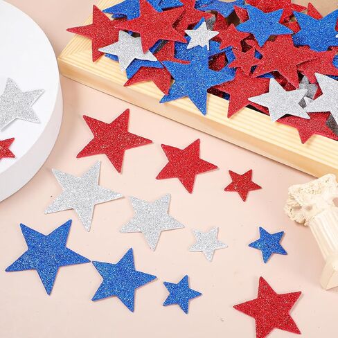 150 PCS Patriotic Foam Star Stickers Self Adhesive Stickers Star Shape Glitter Foam Sticker for 4th of July Decor Kid's Arts Craft Supplies Red White Blue in Kuwait
