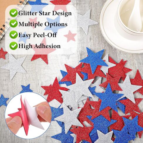 150 PCS Patriotic Foam Star Stickers Self Adhesive Stickers Star Shape Glitter Foam Sticker for 4th of July Decor Kid's Arts Craft Supplies Red White Blue in Kuwait