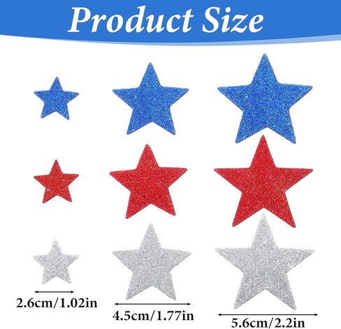 150 PCS Patriotic Foam Star Stickers Self Adhesive Stickers Star Shape Glitter Foam Sticker for 4th of July Decor Kid's Arts Craft Supplies Red White Blue in Kuwait
