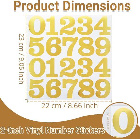 8 Sheets 2 Inch Gold Number Stickers, Adhesive and Waterproof 0-9 Numbers Sticker Decals for Mailbox Inventory Office Classification and Outdoor in Saudi Arabia