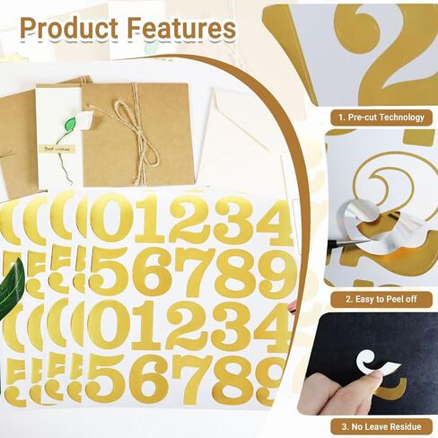 8 Sheets 2 Inch Gold Number Stickers, Adhesive and Waterproof 0-9 Numbers Sticker Decals for Mailbox Inventory Office Classification and Outdoor in Saudi Arabia