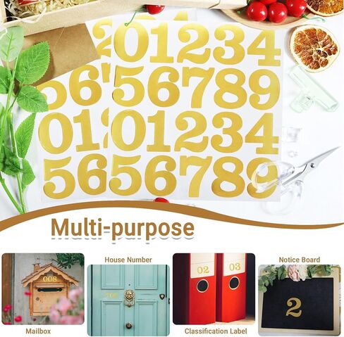 8 Sheets 2 Inch Gold Number Stickers, Adhesive and Waterproof 0-9 Numbers Sticker Decals for Mailbox Inventory Office Classification and Outdoor in Saudi Arabia