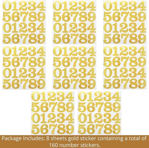 8 Sheets 2 Inch Gold Number Stickers, Adhesive and Waterproof 0-9 Numbers Sticker Decals for Mailbox Inventory Office Classification and Outdoor in Saudi Arabia